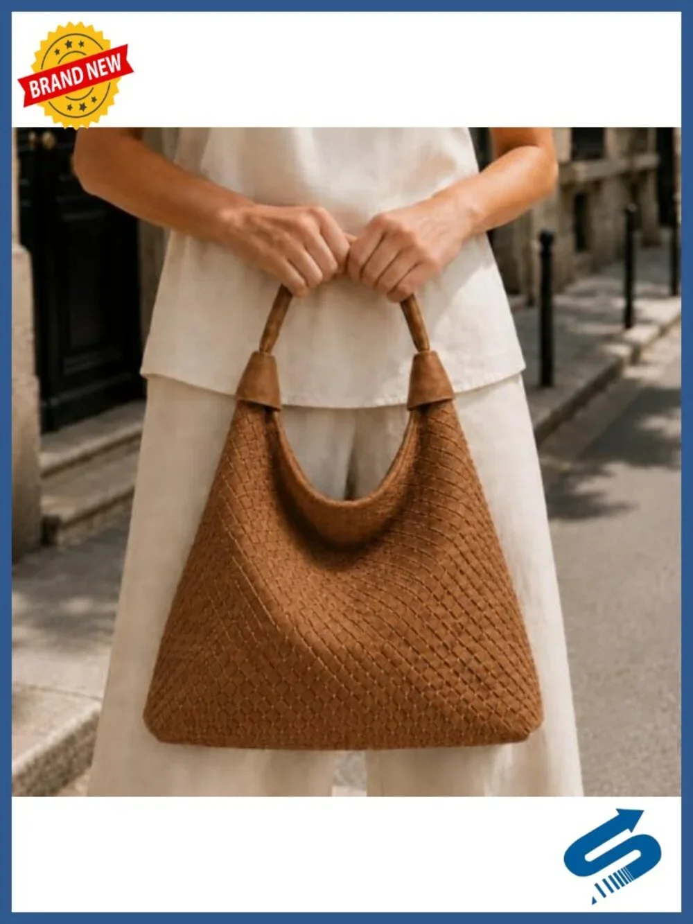 Oversized Woven Suede Tote Bag, Large Slouchy Hobo Shoulder Purse Work Travel